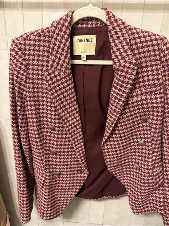 L'AGENCE Jackets & Blazers - L'AGENCE Pink Houndstooth Double-Breasted Blazer